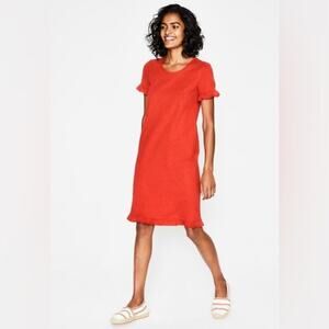 BODEN | Emily Bright Orange Jersey Knit Everyday Ruffled Midi Dress | Size 8
